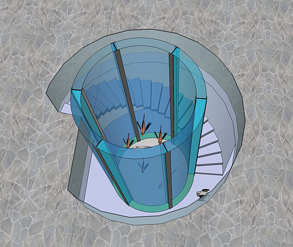 L'aquarium escalier de verre