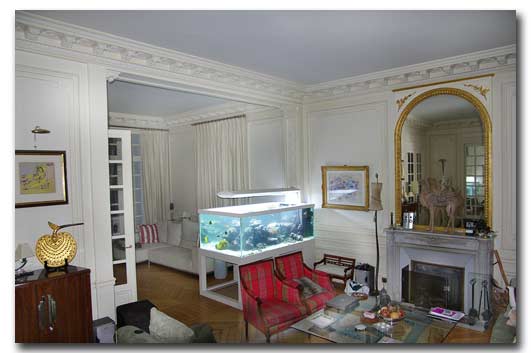 Un grand aquarium dans son salon en séparation de piéces